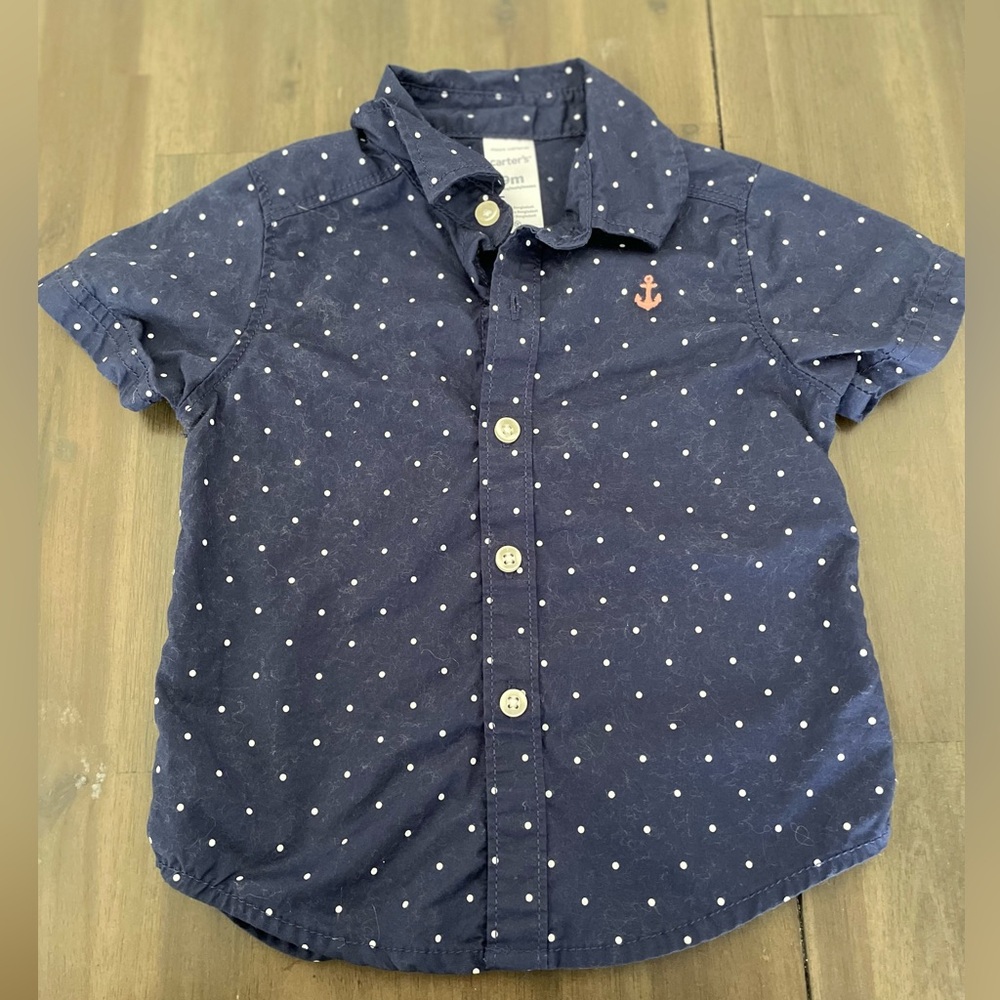 9 month baby boy button up top!
